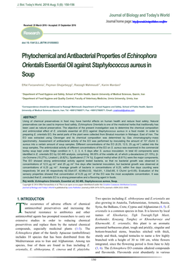 Phytochemical and Antibacterial Properties of Echinophora Orientalis Essential Oil Against Staphylococcus Aureus in Soup