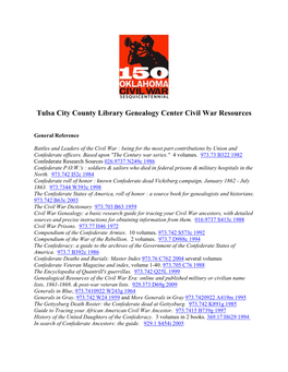 Tulsa City County Library Genealogy Center Civil War Resources