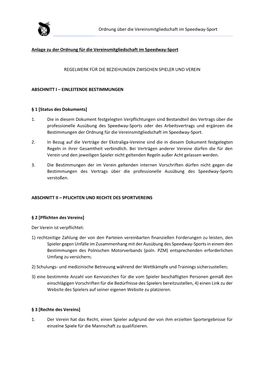 Ordnung Über Die Vereinsmitgliedschaft Im Speedway-Sport Anlage Zu Der Ordnung Für Die Vereinsmitgliedschaft Im Speedway-Sport