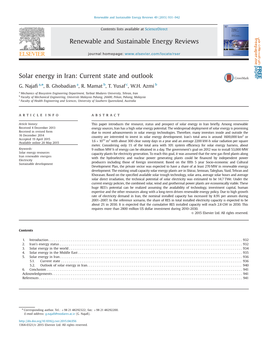 Solar Energy in Iran Current State and Outlook