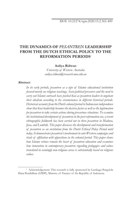 The Dynamics of Pesantren Leadership from the Dutch Ethical Policy to the Reformation Periods1