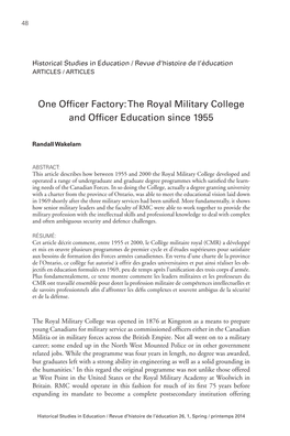 One Officer Factory: the Royal Military College and Officer Education Since 1955