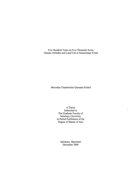 Five Hundred Years on Five Thousand Acres: Human Attitudes and Land-Use at Nassawango Creek