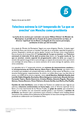 Telecinco Estrena La 11ª Temporada De 'La Que Se Avecina' Con Menchu