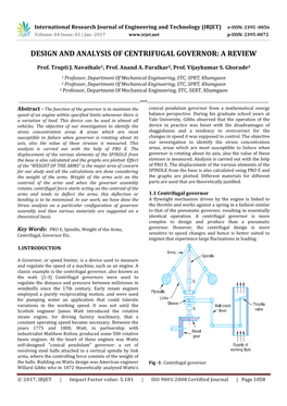 Design and Analysis of Centrifugal Governor: a Review