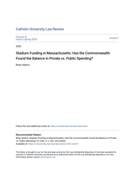 Stadium Funding in Massachusetts: Has the Commonwealth Found the Balance in Private Vs