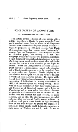 Some Papers of Aaron Burr