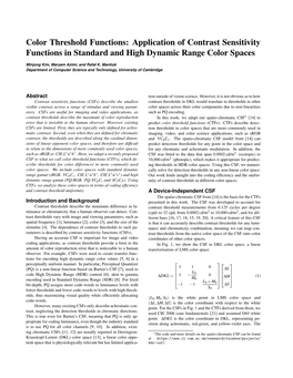 Color Threshold Functions: Application of Contrast Sensitivity Functions in Standard and High Dynamic Range Color Spaces