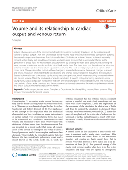 Volume and Its Relationship to Cardiac Output and Venous Return S