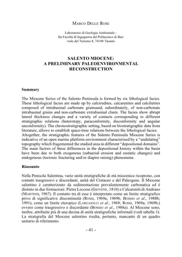 Salento Miocene: a Preliminary Paleoenvironmental Reconstruction