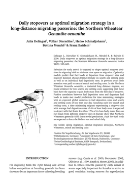 Daily Stopovers As Optimal Migration Strategy in a Long-Distance Migrating Passerine: the Northern Wheatear Oenanthe Oenanthe