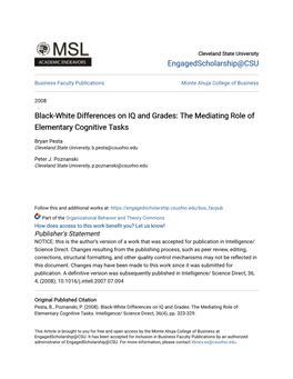 Black-White Differences on IQ and Grades: the Mediating Role of Elementary Cognitive Tasks