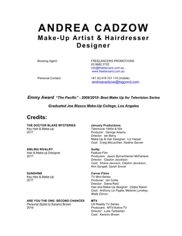 ANDREA CADZOW Make-Up Artist & Hairdresser Designer