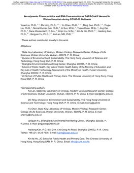 Aerodynamic Characteristics and RNA Concentration of SARS-Cov-2 Aerosol in Wuhan Hospitals During COVID-19 Outbreak