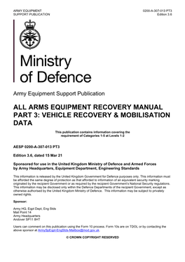 All Arms Equipment Recovery Manual Part 3: Vehicle Recovery & Mobilisation Data