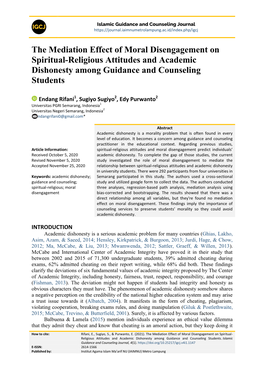 The Mediation Effect of Moral Disengagement on Spiritual-Religious Attitudes and Academic Dishonesty Among Guidance and Counseling Students