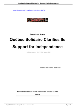 Québec Solidaire Clarifies Its Support for Independence