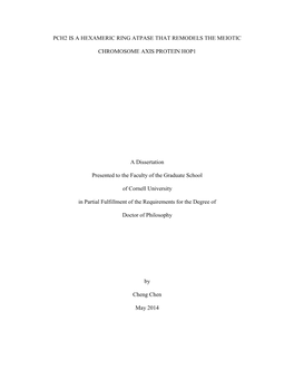 Pch2 Is a Hexameric Ring Atpase That Remodels the Meiotic