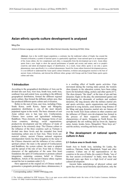 Asian Ethnic Sports Culture Development Is Analysed