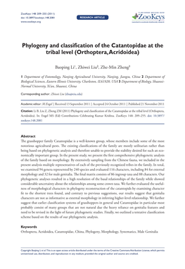 Phylogeny and Classification of the Catantopidae at the Tribal Level (Orthoptera, Acridoidea)