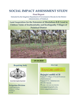 SOCIAL IMPACT ASSESSMENT STUDY Final Report Entrusted by the Irrigation Department of Government of Kerala for the District Administration of Palakkad