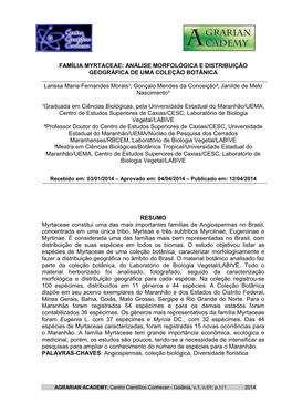 Família Myrtaceae: Análise Morfológica E Distribuição Geográfica De Uma Coleção Botânica