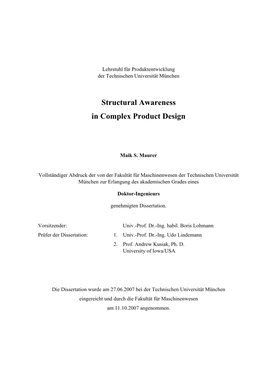 Structural Awareness in Complex Product Design