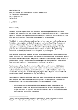 Dr Francis Gurry, Director General, World Intellectual Property Organization, 34, Chemin Des Colombettes, CH-1211 Geneva 20, Switzerland