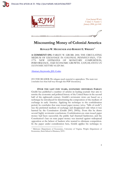 Miscounting Money of Colonial America