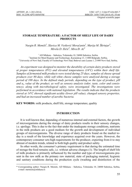 Storage Temperature: a Factor of Shelf Life of Dairy Products