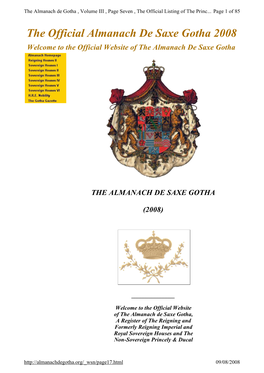 The Official Almanach De Saxe Gotha 2008 Welcome to the Official Website of the Almanach De Saxe Gotha