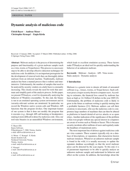 Dynamic Analysis of Malicious Code