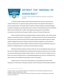 Arsenal of Democracy” by Joel Stone, Senior Curator, Detroit Historical Society