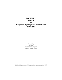 INDEX to California Highways and Public Works 1937-1967