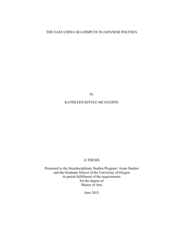 THE EAST CHINA SEA DISPUTE in JAPANESE POLITICS By