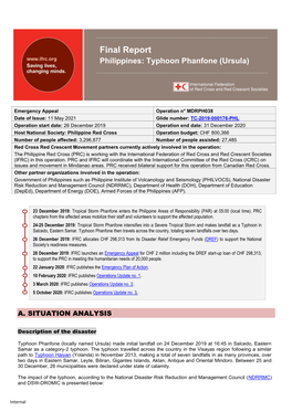 Final Report Philippines: Typhoon Phanfone (Ursula)