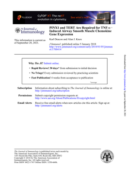 PINX1 and TERT Are Required for TNF-Α–Induced Airway Smooth