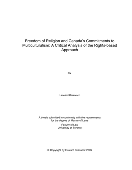 Freedom of Religion and Canada's Commitments to Multiculturalism: A