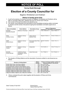 NOTICE of POLL Election of a County Councillor