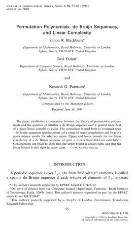 Permutation Polynomials, De Bruijn Sequences, and Linear Complexity Simon R