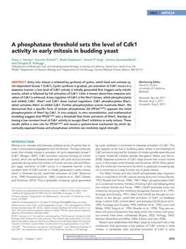 A Phosphatase Threshold Sets the Level of Cdk1 Activity in Early Mitosis in Budding Yeast