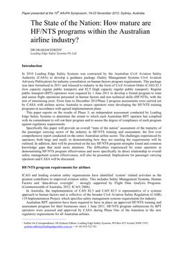 How Mature Are HF/NTS Programs Within the Australian Airline Industry?