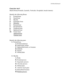 Lab 5 Skull (Norma Frontalis, Lateralis, Verticalis, Occipitalis, Basalis Interna)