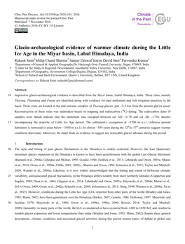 Glacio-Archaeological Evidence of Warmer Climate During the Little Ice