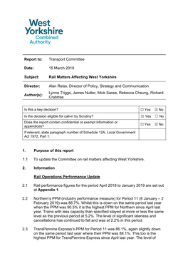 Rail Matters Affecting West Yorkshire Director