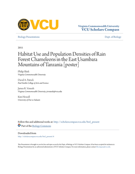 Habitat Use and Population Densities of Rain Forest Chameleons in the East Usambara Mountains of Tanzania [Poster] Philip Shirk Virginia Commonwealth University