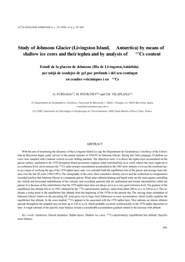 Study of Johnsons Glacier (Livingston Island, Antarctica) by Means of Shallow Ice Cores and Their Tephra and by Analysis of 137Cs Content