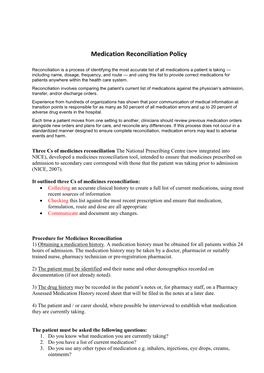 Medication Reconciliation Policy