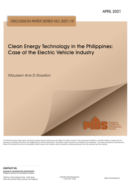 Clean Energy Technology in the Philippines: Case of the Electric Vehicle Industry