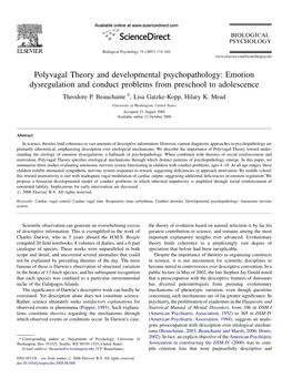 Polyvagal Theory and Developmental Psychopathology: Emotion Dysregulation and Conduct Problems from Preschool to Adolescence Theodore P